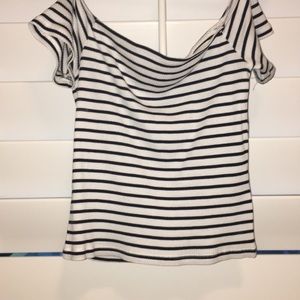 H&M black and white striped off the should top